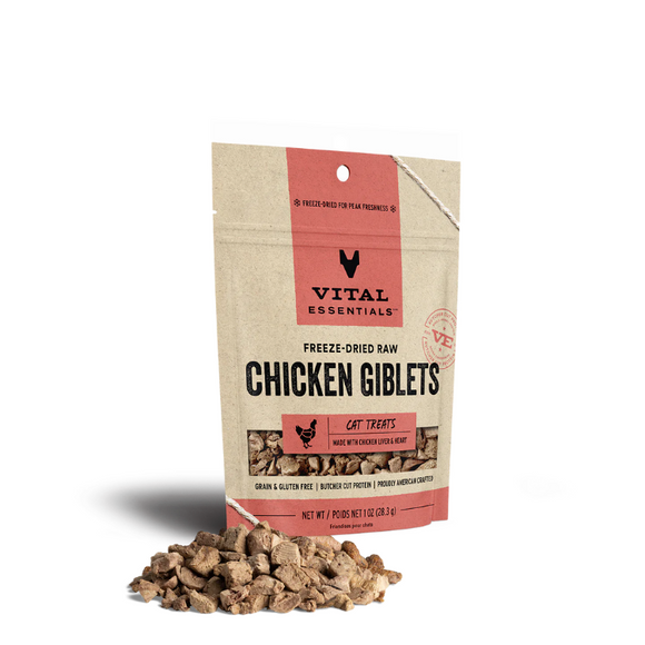 vital essentials freeze dried raw chicken giblets cat treats with chicken liver and heart 840199694020