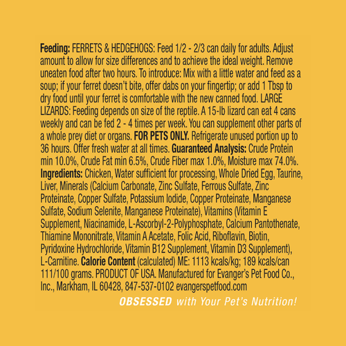 Evanger's Chicken Dinner for Ferrets & Exotic Pets - Ideal for Obligate Carnivores