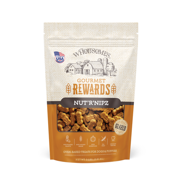 Wholesomes Gourmet Rewards Nut'R'Nipz Biscuits - Peanut Butter Dog Treats 2 lb