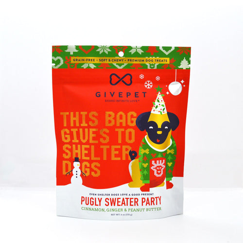 GivePet Pugly Sweater Soft Dog Treat 6 oz - Every Bag Gives to Shelter Dogs