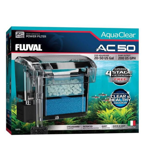 015561196109 Fluval AquaClear AC50 Power Filter - 20 to 50 Gallons 50 aqua clear backfilter HOB replaces A-610 A610 packaged box