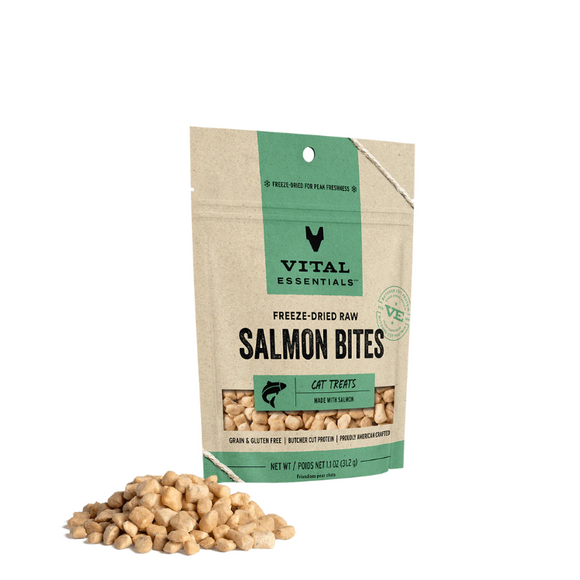 vital essentials freeze dried raw salmon bites cat treats 840199694075