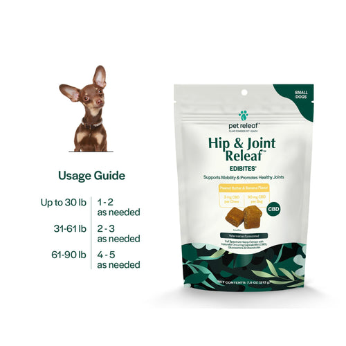 Pet Releaf 7.5 oz Hip & Joint Releaf Peanut Butter & Banana Edibites CBD Soft Chew 3 mg/Chew for Small Breeds