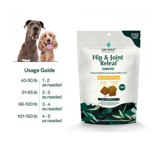 Pet Releaf 12.5 oz Hip & Joint Releaf Peanut Butter & Banana Edibites CBD Soft Chew 6 mg/Chew for Medium & Large Breeds