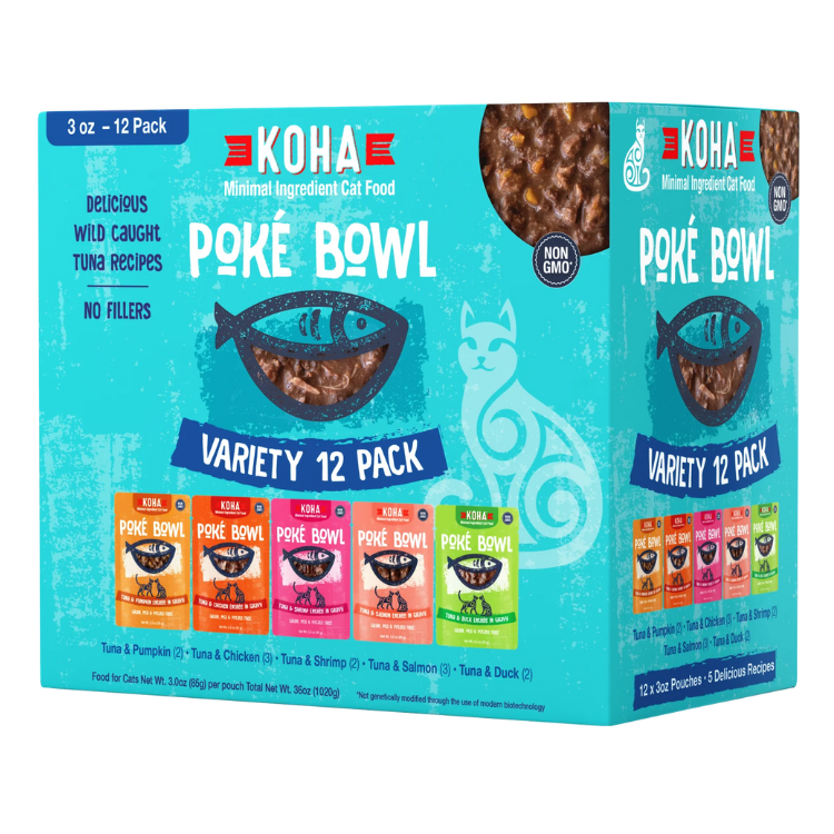KOHA Tuna Variety 12 Pack Poke Bowl - 3 oz Cat Food Pouches ...
