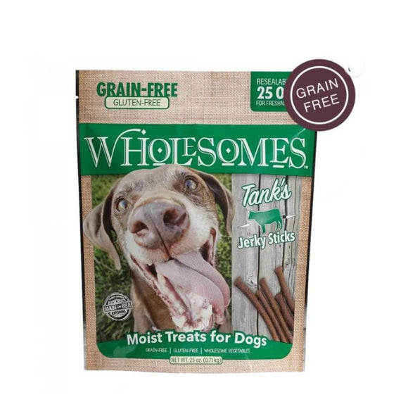 2100112 034846727029 Wholesomes Grain Free Tank's Moist Beef Jerky dog moist Sticks 25 oz treats grain-free  gluten-free