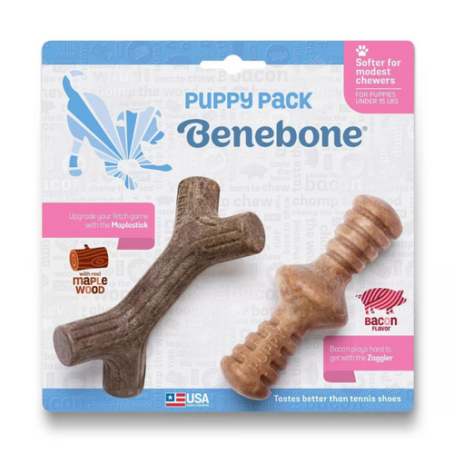 Benebone Puppy 2 Pack - Maple Stick & Bacon Zaggler Chew Toy