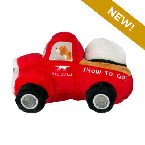 Tall Tails Red Truck with Snowball Plush Dog Toy with Squeaker - 8