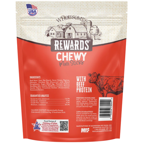 Wholesomes Rewards Chewy Beef Mini Sticks Dog Treats 7 oz