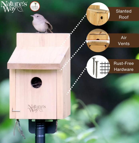 Cedar Box Wren House with Clean-Out Door