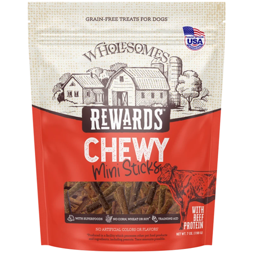 Wholesomes Rewards Chewy Beef Mini Sticks Dog Treats 7 oz