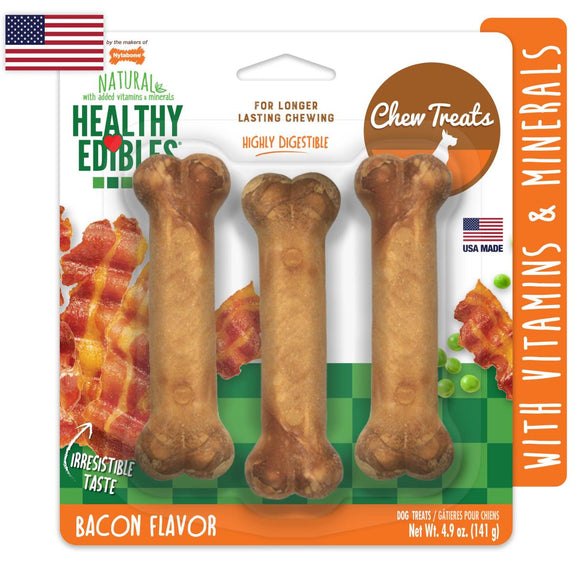 018214808244 nylabone healthy edibles natural dog treat chew bacon flavored regular small 3 each pack