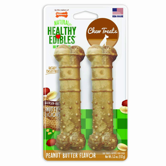 NEPB103TPP 018214846031 nylabone healthy edibles peanut butter wolf 2 count chew bones treats