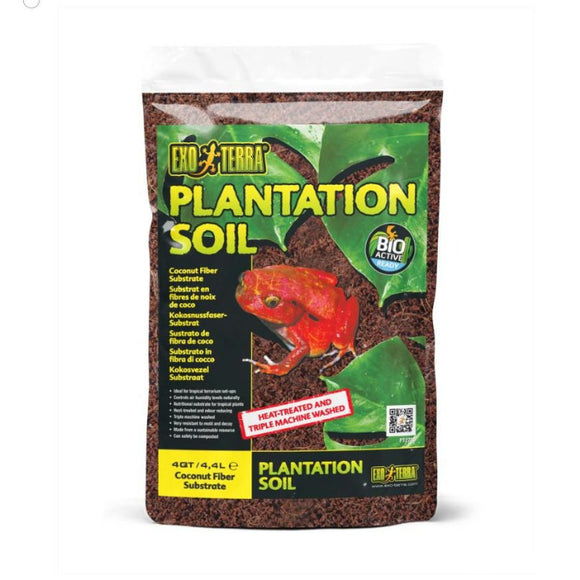 Exo Terra Plantation Soil Tropical Terrarium Substrate coconut fiber coco pt2780 4qt 4 qt quart bag