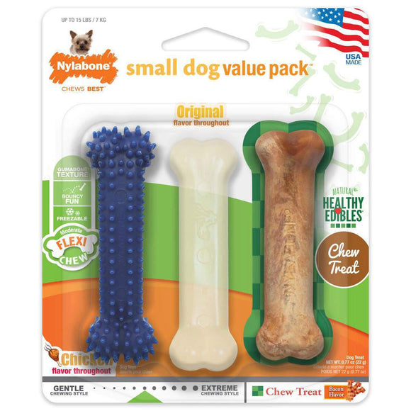Nylabone Small Dog Value Pack - 3 Assorted Bones