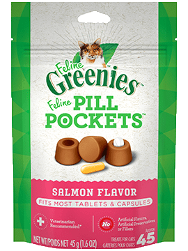 Feline Greenies Salmon Flavor Pill Pockets Cat Treats 642863021428  1446017 45 count ct feline