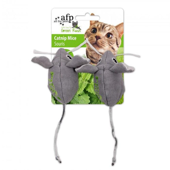 All For Paws Green Rush Canvas Mice 2 Pack - Infused with Catnip