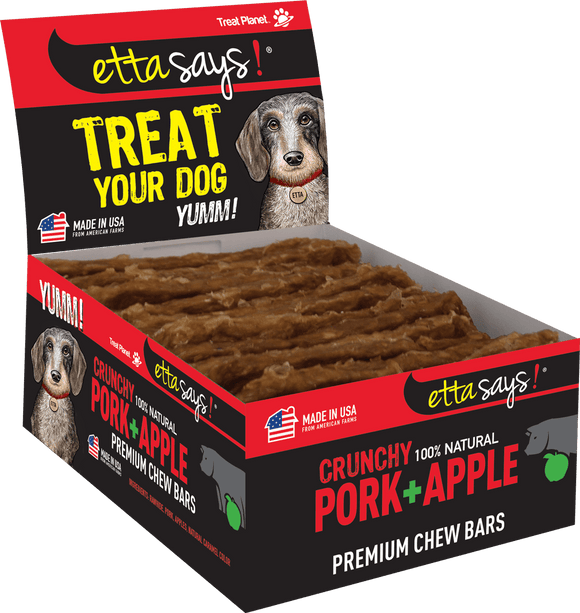 856595005377  Etta Says! Pork & Apple Premium Chew Bar dog treat all natural made in the usa +