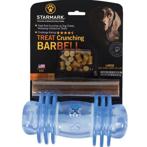 Starmark Treat Crunching Barbell Puzzle Toy dog 873199002359  smtrbbl