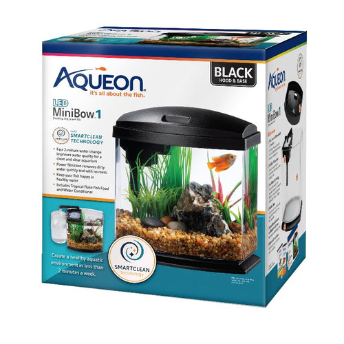 Aqueon LED MiniBow LED Kit with SmartClean Tech, 1 Gallon - Black mini box bowfront front box boxed 015905001960
