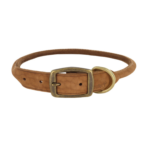 circle t round rolled leather collar dog chocolate coastal pet brass metal buckle made in the USA