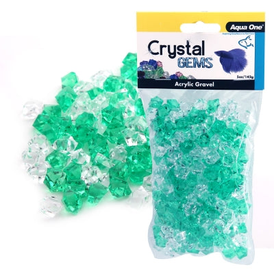 Acrylic Crystal Gems Gravel 5 oz - Lucky Charm betta bowl beta decorations green white clear