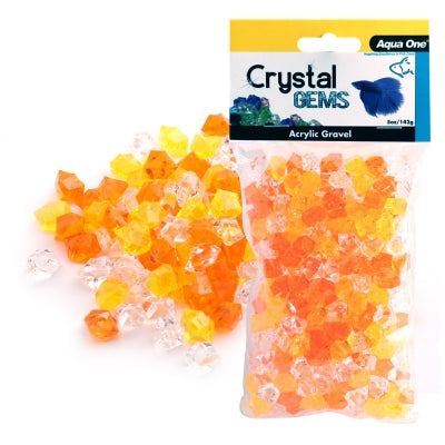 9325136137507 aqua one Acrylic Crystal Gems Gravel 5 oz - Sunset yellow orange betta beta bowl decorations