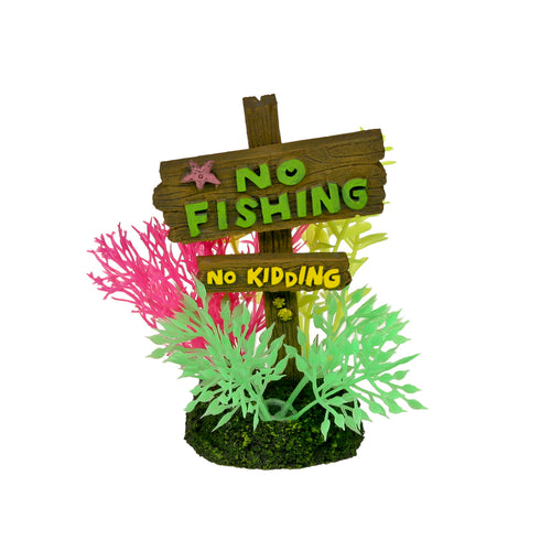 030157017675 Exotic Environments No Fishing No Kidding  Sign Ornament Blue Ribbon Pet Products fish tank decorations