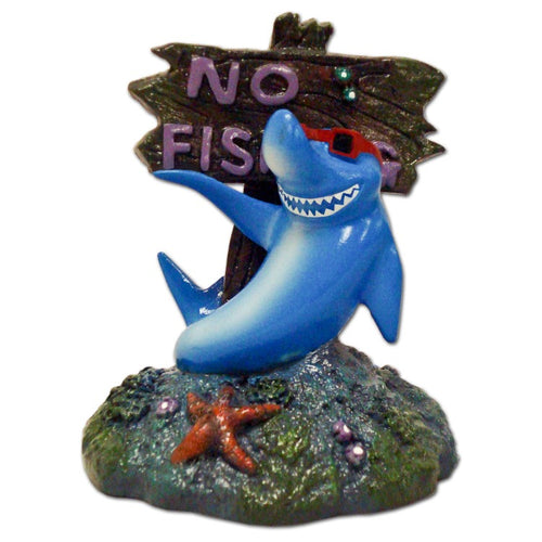 030157003333 Exotic Environments No Fishing Sign w/ Cool Shark Ornament Aquarium Fish Tank Blue Ribbon Pet Products decoration ee-380