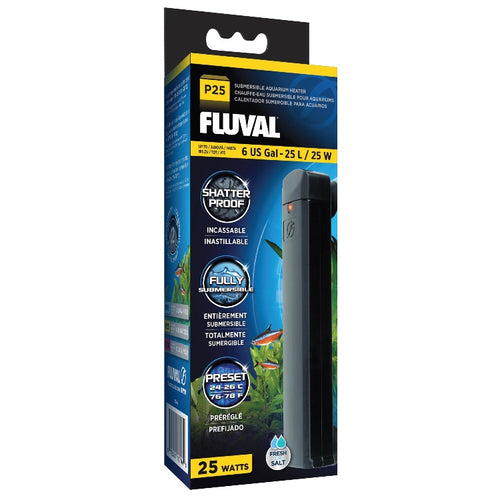 Fluval P25 25 Watt Submersible Aquarium Heater - Up to 6 Gallons 015561107440 shatterproof preset