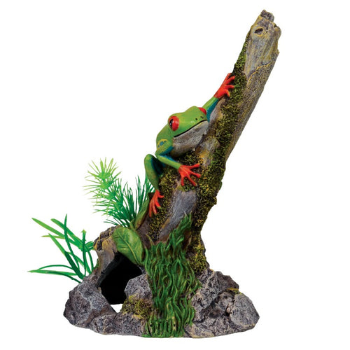 Ornament Red Eye Tree Frog on Stump aquarium terrarium fake decoration statue cute