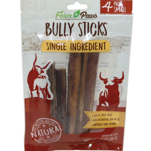 768303700187 C70018 Farm to Paws - Bully Sticks Small 4 Pack pizzle