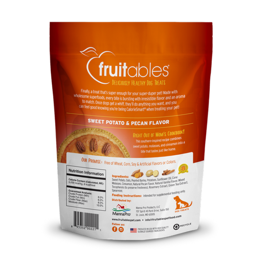 895352002211 Fruitables Baked Sweet Potato & Pecan Dog Treats 7 oz 044-2218 back of bag reverse side
