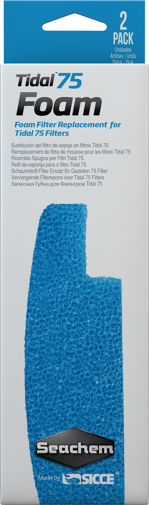 Seachem Tidal 75 Blue Foam Filter Sponges, 2 Pack
