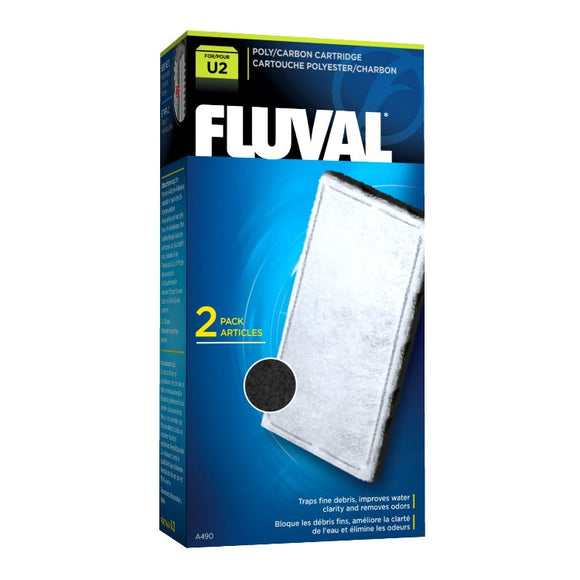 Fluval U2 Underwater Filter Poly Carbon Cartridge - 2 Pack charcoal A-490 A490  015561104906