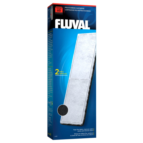 Fluval U3 Underwater Filter Poly Carbon Cartridge - 2 Pack charcoal A-491 A491 015561104913