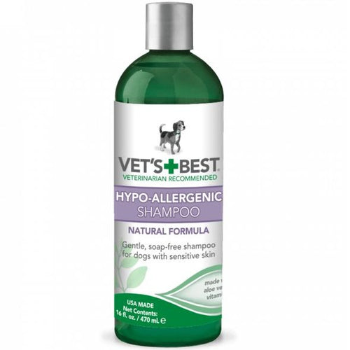 Vet's Best Hypo-Allergenic Dog Shampoo for Sensitive Skin 16 oz front  031658100040 3165810004 natural formula hypo allergenic