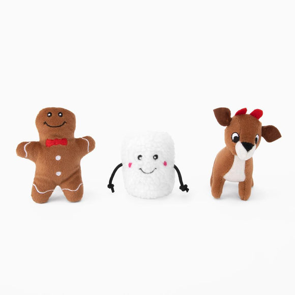 ZPC098 zippy paws holiday miniz dog toy santas friends gingerbread marshmallow reindeer squeak 818786010980 073197
