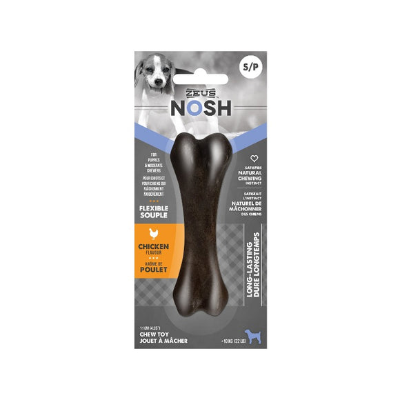Zeus Nosh Puppy & Moderate Chewer Bone Chicken Flavor SMall 025517963852 96385 flexible chew toy