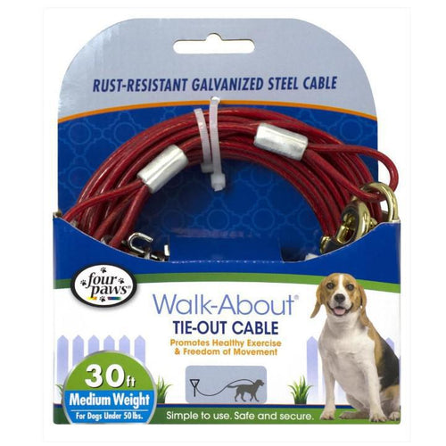 Four Paws Walk-About Tie-Out Cable Medium Weight steel dog canine 30 ft 045663856304 tie out up