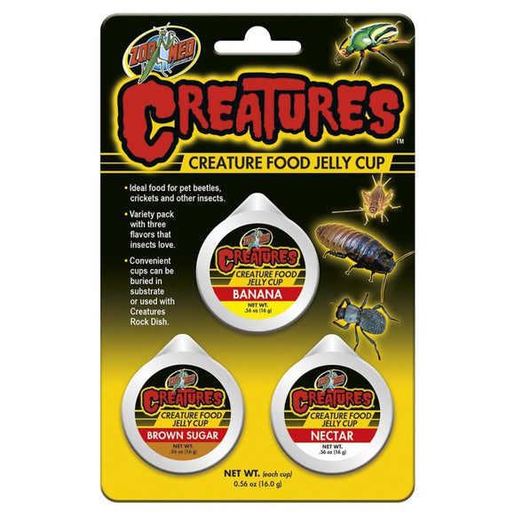 097612008609 CT-60 Zoo Med Creatures Creature Food Jelly Cup 3-Pack disposable variety