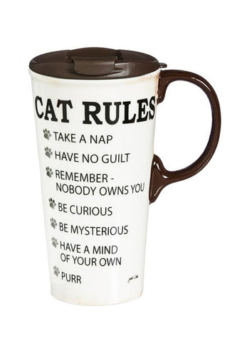 Decorative Travel Mug: Cat Rules