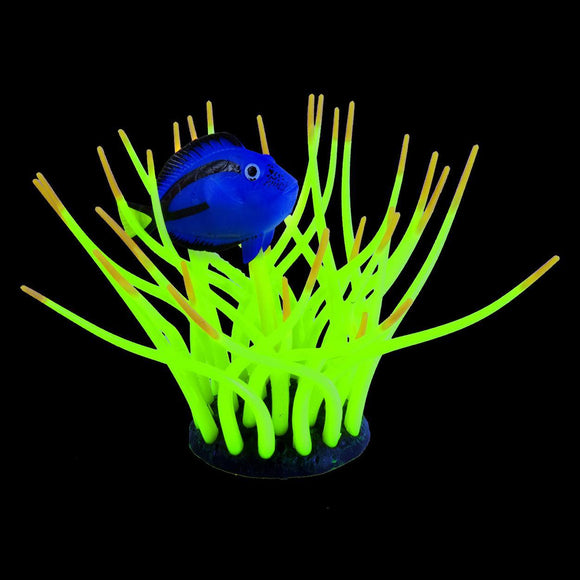 Glow Aquarium Ornament Air-Action Bubbling Blue Tang & Yellow Anemone
