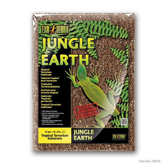 Exo Terra Jungle Earth, Tropical Terrarium Substrate 4 qt quarts small bag pt2760 015561227605