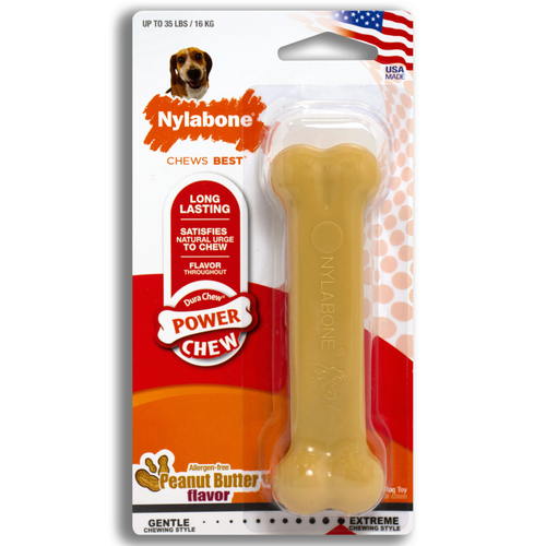 Nylabone DuraChew Power Chew Peanut Butter Flavor Bone dog Toy npb103p 018214830474 medium wolf