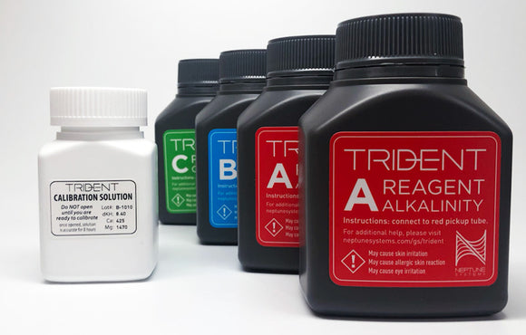 Neptune Systems Trident Reagent Alk A ALkalinity B Ca Calcium C Mg Magnesium Calibration solution 2 month two