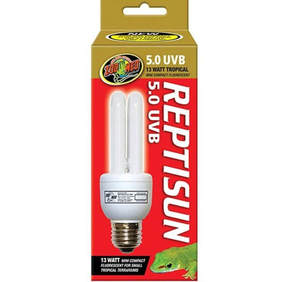 zoo med reptisun reti sun 5.0 13w 13 watt mini compact flourescent fluorescent lamp bulb UVA UVB light reptile FS-C5M 097612340068