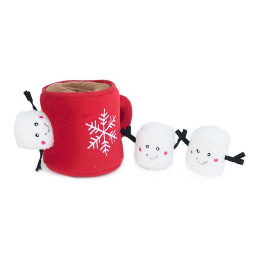 zippy paws holiday burrow hot cocoa with marshmallow plush dog toy 818786016883 zp688