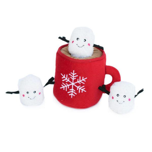 zippy paws holiday burrow hot cocoa with marshmallow plush dog toy 818786016883 zp688